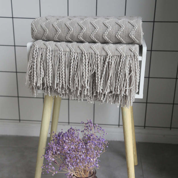 125Cm X 200Cm Warm Cozy Knitted Throw Blanket Light Grey Blankets