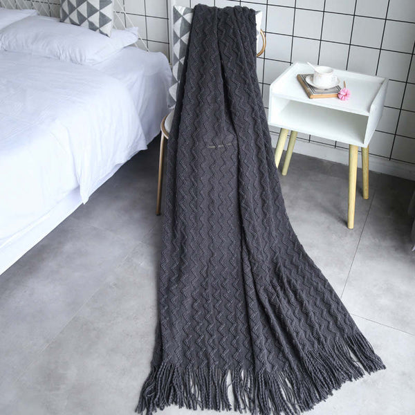 125Cm X 200Cm Warm Cozy Knitted Throw Blanket Dark Grey