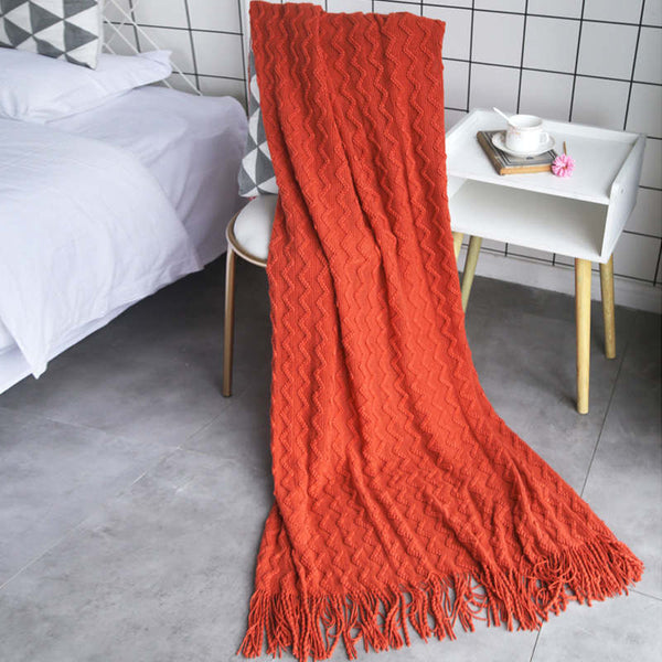 125Cm X 200Cm Warm Cozy Knitted Throw Blanket Orange Blankets