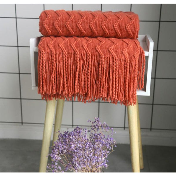 125Cm X 200Cm Warm Cozy Knitted Throw Blanket Orange Blankets