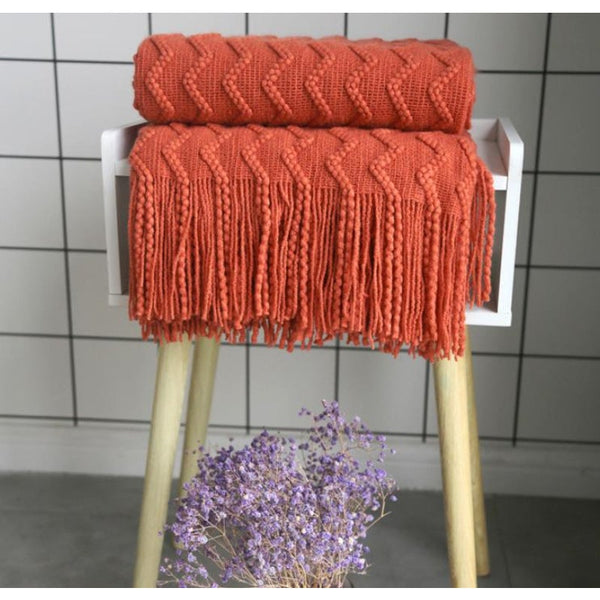 125Cm X 200Cm Warm Cozy Knitted Throw Blanket Orange
