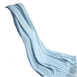 125Cm X 200Cm Warm Cozy Knitted Throw Blanket Light Blue