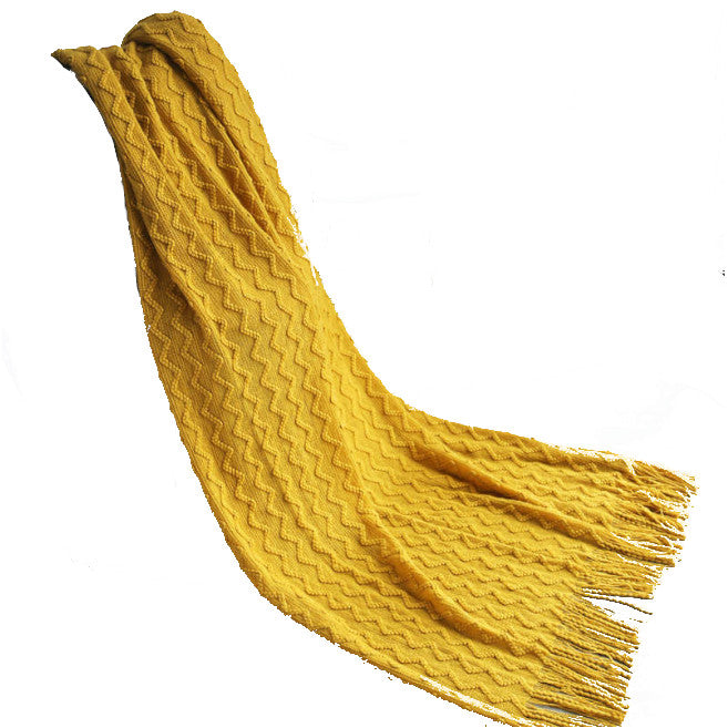 125Cm X 200Cm Warm Cozy Knitted Throw Blanket Yellow Blankets