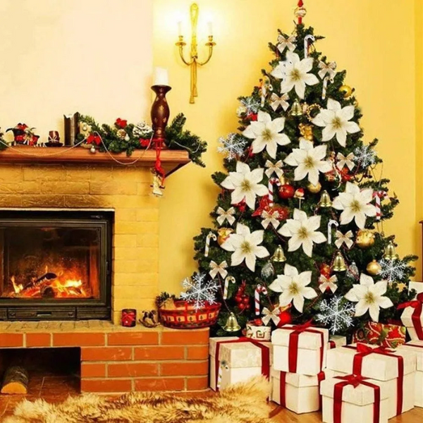 120Pcs Christmas Tree Decoration Flowers Ornaments Set Artificial Seasonal Decorations