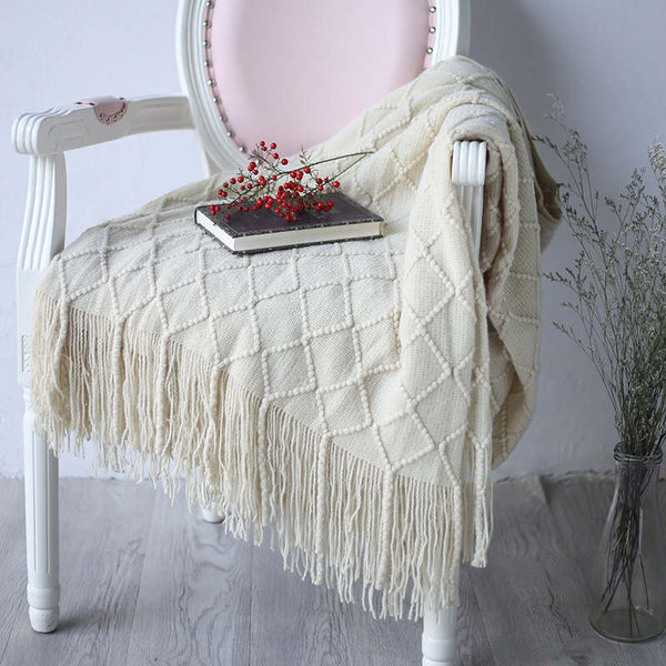127Cm X 210Cm Warm Cozy Knitted Throw Blanket Cream Blankets