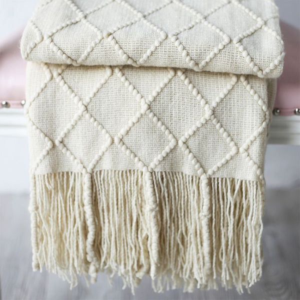 127Cm X 210Cm Warm Cozy Knitted Throw Blanket Cream Blankets