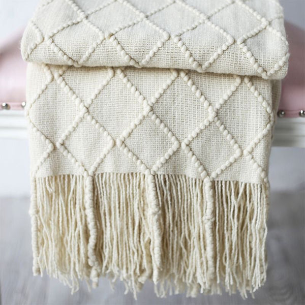127Cm X 210Cm Warm Cozy Knitted Throw Blanket Cream