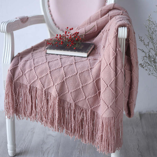 Blankets 127Cm X 210Cm Warm Cozy Knitted Throw Blanket Pink