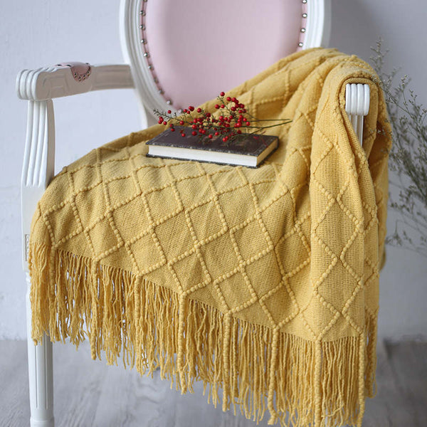 127Cm X 210Cm Warm Cozy Knitted Throw Blanket Mustard Blankets