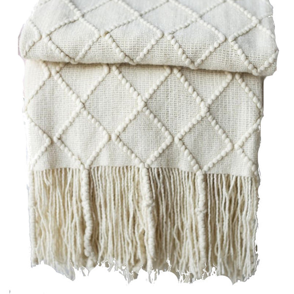 127Cm X 210Cm Warm Cozy Knitted Throw Blanket Cream Blankets