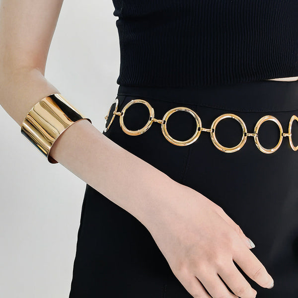 Veile Studios Fashion Circle Metal Waist Chain Belt Women Decorative Dress Hollow Accessories Body Chains