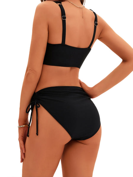 Drawstring High Waist  Bikini Two Piece Swimsuit For Women Swimwear