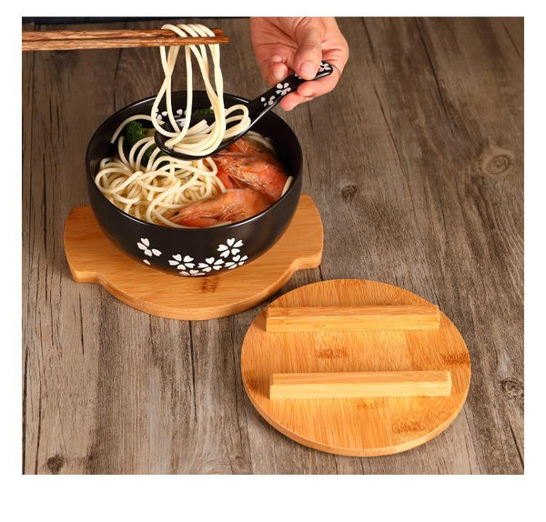 Bowls Ceramic Noodle Rice Bowl With Cover Japanese Style Soup Dinnerware Tableware