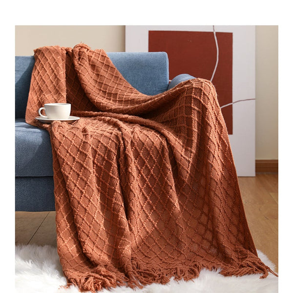 127Cm X152cm Warm Cozy Knitted Throw Blanket Coffee Blankets