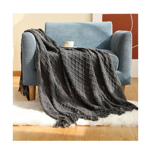 127Cm X 152Cm Warm Cozy Knitted Throw Blanket Dark Grey Blankets