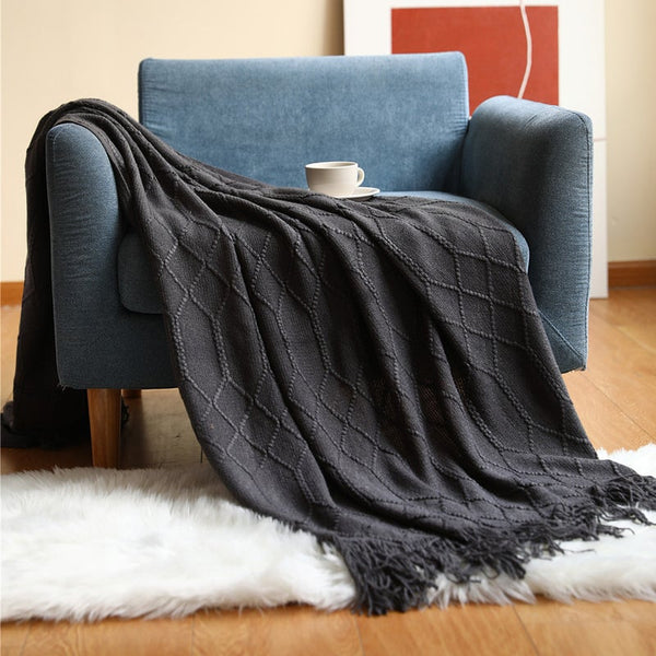 127Cm X 152Cm Warm Cozy Knitted Throw Blanket Dark Grey