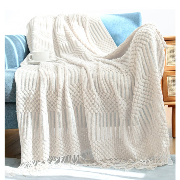127X152cm Warm Cozy Knitted Throw Blanket Beige Blankets