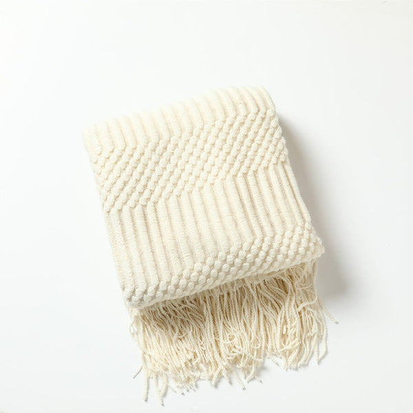 127X152cm Warm Cozy Knitted Throw Blanket Beige Blankets