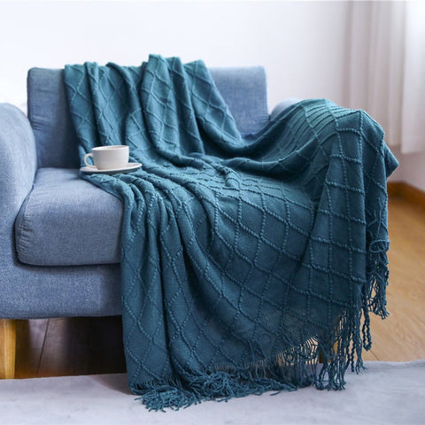 127Cm X 152Cm Warm Cozy Knitted Throw Blanket Deep Blue Blankets