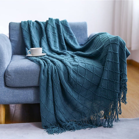127Cm X 152Cm Warm Cozy Knitted Throw Blanket Deep Blue