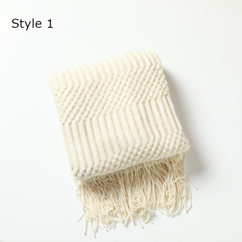 127X152cm Warm Cozy Knitted Throw Blanket Beige