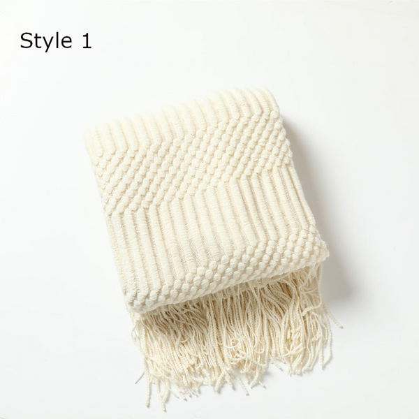 127X152cm Warm Cozy Knitted Throw Blanket Beige Blankets