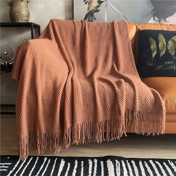127Cm X 152Cm Warm Cozy Knitted Throw Blanket Brown Style