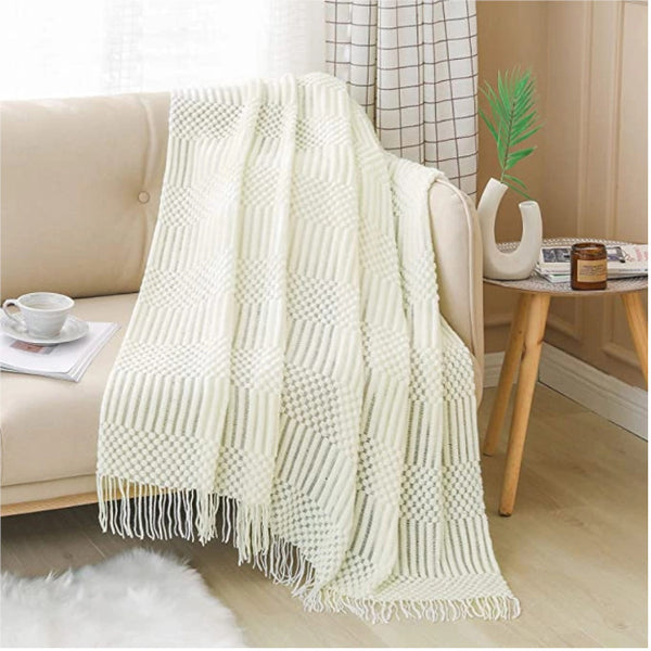 127X152cm Warm Cozy Knitted Throw Blanket Beige Blankets