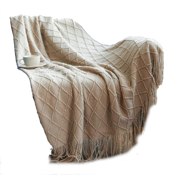 127Cm X 152Cm Warm Cozy Knitted Throw Blanket Beige Blankets