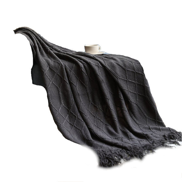 127Cm X 152Cm Warm Cozy Knitted Throw Blanket Dark Grey Blankets