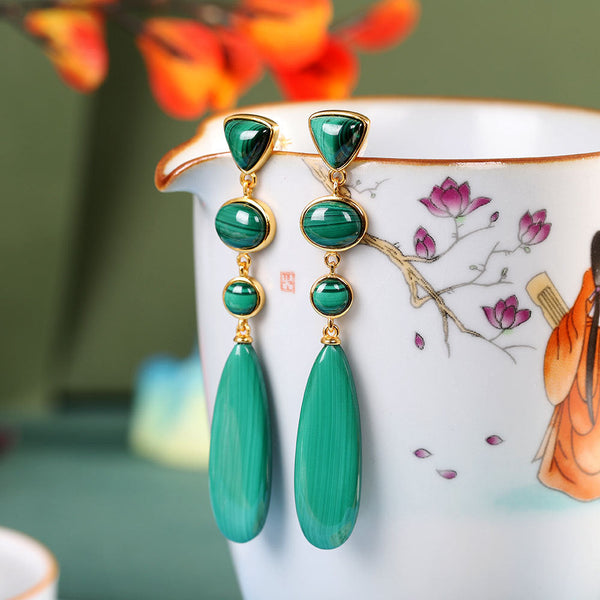 Veile Studios Slender Minimalist Women's Fashion With S925 Silver And Malachite Earrings