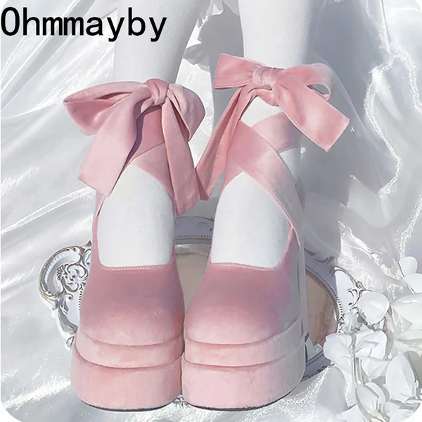 Designer Platform Women Mary Jane Shoes Fashion Elegant Cross Strap Thick Heel Ladies College Style Dress Pumps Heels