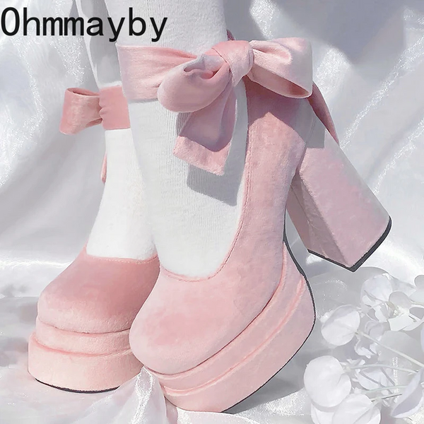 Designer Platform Women Mary Jane Shoes Fashion Elegant Cross Strap Thick Heel Ladies College Style Dress Pumps Heels