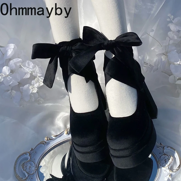 Designer Platform Women Mary Jane Shoes Fashion Elegant Cross Strap Thick Heel Ladies College Style Dress Pumps Heels