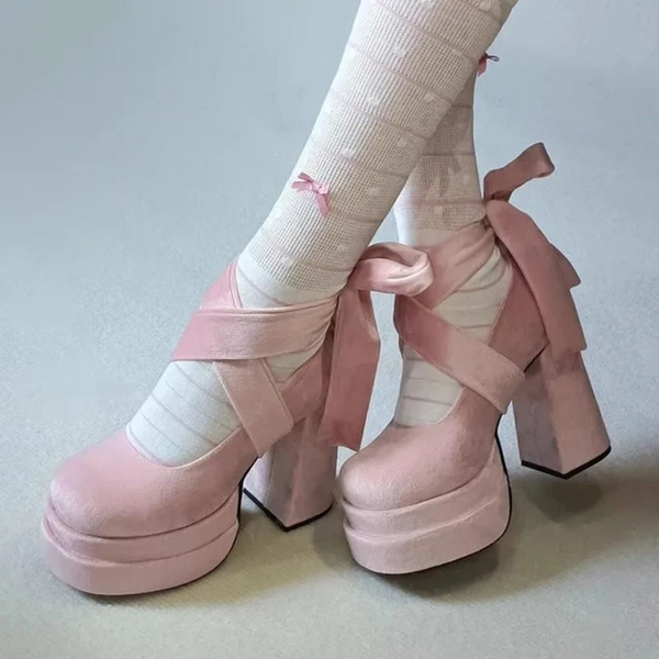 Designer Platform Women Mary Jane Shoes Fashion Elegant Cross Strap Thick Heel Ladies College Style Dress Pumps Heels