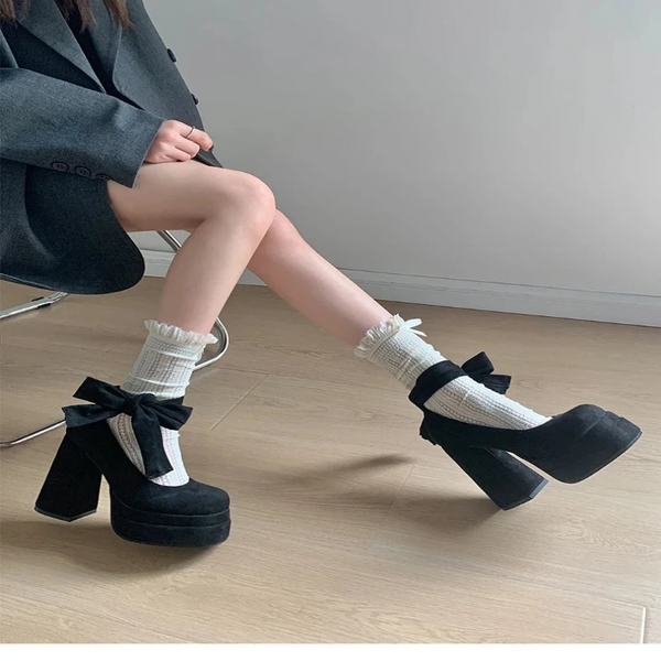 Designer Platform Women Mary Jane Shoes Fashion Elegant Cross Strap Thick Heel Ladies College Style Dress Pumps Heels