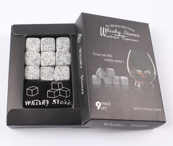 Whisky Stones Marble Granite 9 Pcs Set With Pouch Reusable Ice Cube For Beverage Ice Cubes Trays & Moulds