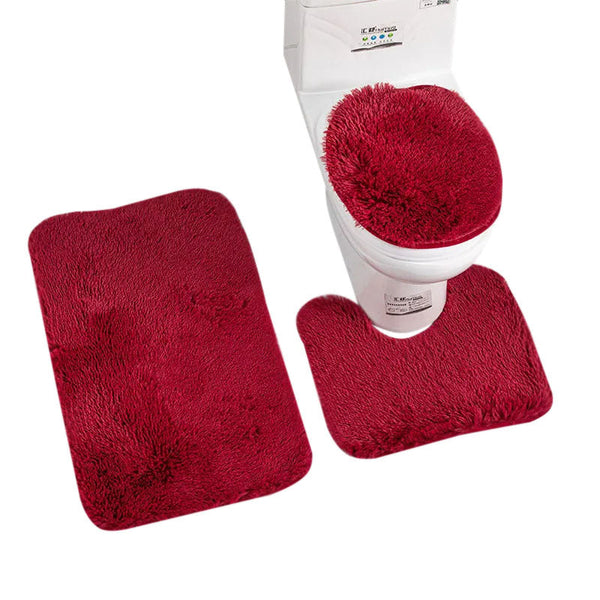 Bath Mat Set Burgundy Bathroom Silk Tie Dye Toilet Soft Non Slip Rug Bath Mats Rugs & Toilet Covers