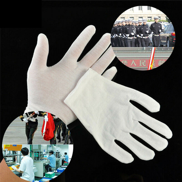 12 Pairs White Soft Cotton Ceremonial Gloves Stretchable Lining For Male Female Serving / Waiters Drivers Coin Jewellery Silver Inspection Gloves & Mi
