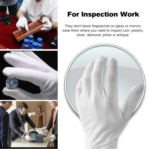 12 Pairs White Soft Cotton Ceremonial Gloves Stretchable Lining For Male Female Serving / Waiters Drivers Coin Jewellery Silver Inspection Gloves & Mi