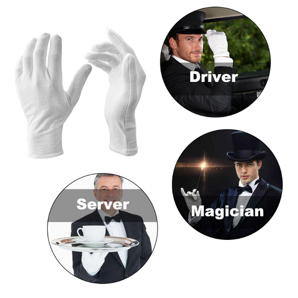 12 Pairs White Soft Cotton Ceremonial Gloves Stretchable Lining For Male Female Serving / Waiters Drivers Coin Jewellery Silver Inspection