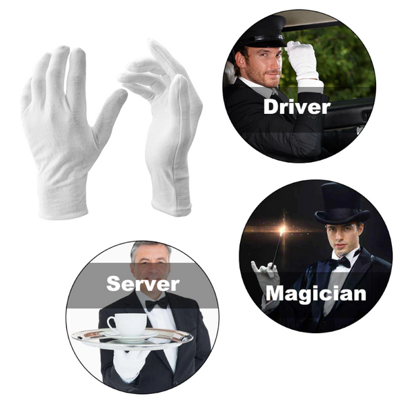 12 Pairs White Soft Cotton Ceremonial Gloves Stretchable Lining For Male Female Serving / Waiters Drivers Coin Jewellery Silver Inspection Gloves & Mi