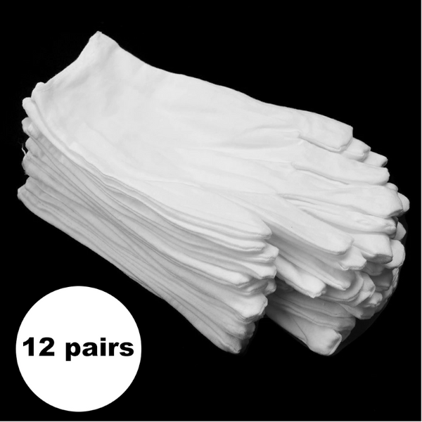 12 Pairs White Soft Cotton Ceremonial Gloves Stretchable Lining For Male Female Serving / Waiters Drivers Coin Jewellery Silver Inspection