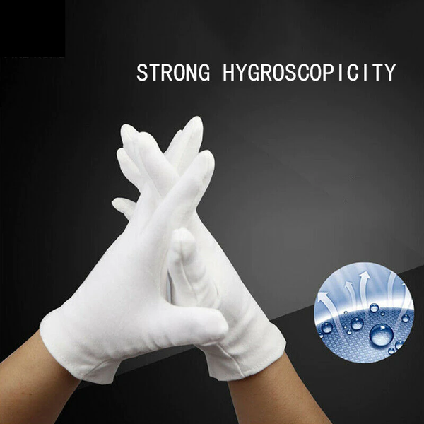 12 Pairs White Soft Cotton Ceremonial Gloves Stretchable Lining For Male Female Serving / Waiters Drivers Coin Jewellery Silver Inspection Gloves & Mi