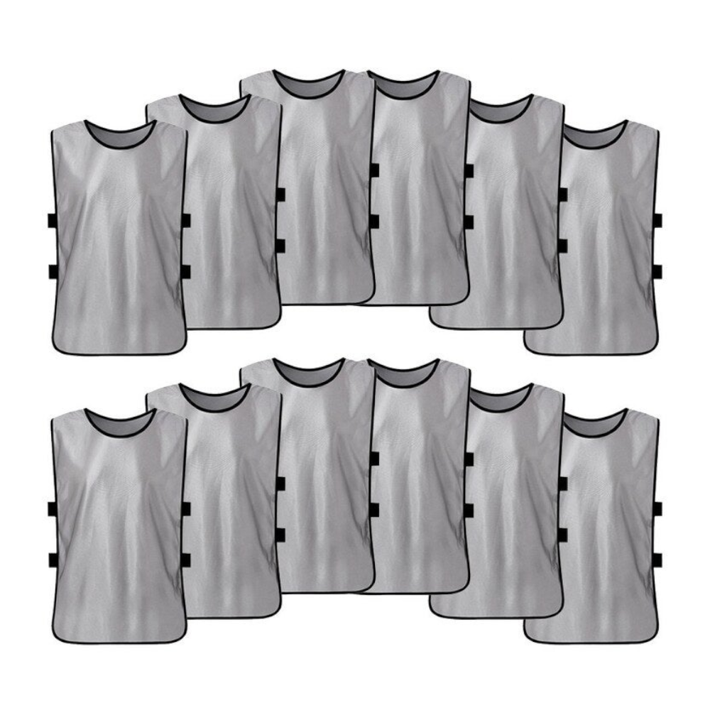 12 Pcs Kid's Soccer Pinnies Quick Drying Football Jerseys Youth Sports Scrimmage Practice Vest Team Training Bibs Grey