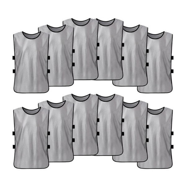 12 Pcs Kid's Soccer Pinnies Quick Drying Football Youth Sports Scrimmage Practice Vest Team Training Bibs Grey Jerseys