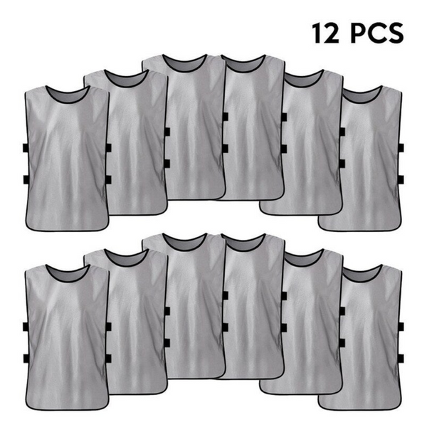 12 Pcs Kid's Soccer Pinnies Quick Drying Football Jerseys Youth Sports Scrimmage Practice Vest Team Training Bibs Grey
