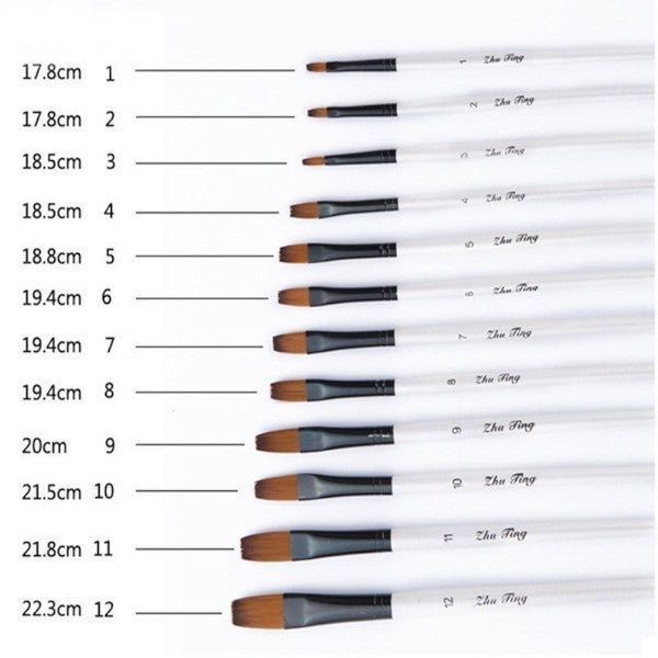 12 Pcslot Wooden Handle Nylon Paint Brush Pen Professional Oil Watercolor Paintbrush Set Painting Drawing Art Supplies