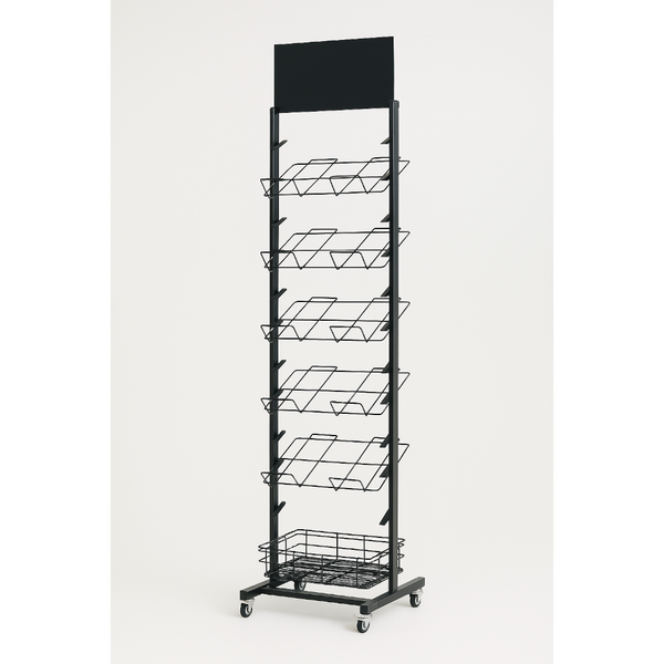 12 Tier Placemat Brochure Magazine Newspaper Display Rack Storage Stand On Wheels Black Frame Magazine Racks