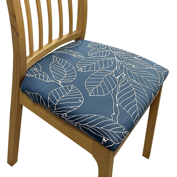 Chair Cover Dark Blue Big Leaf Print Stretch Seat For Dinning Kitchen Slipcovers